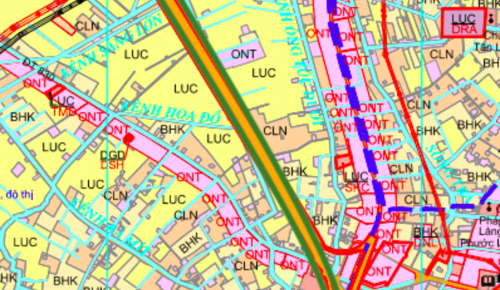 Tuyến đường sẽ mở được thể hiện bằng đường kẻ màu xanh lá trên bản đồ điều chỉnh quy hoạch sử dụng đất huyện Đức Hòa (cũ) giai đoạn 2021 - 2030
