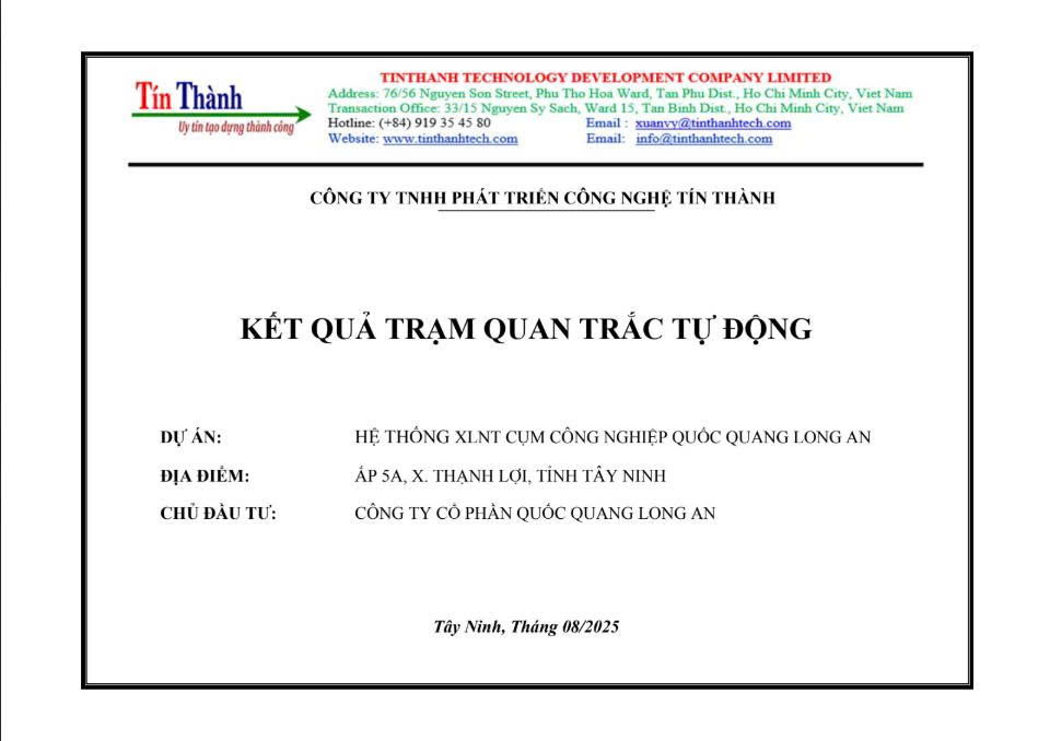Kết quả báo cáo quan trắc tự động tháng 8 