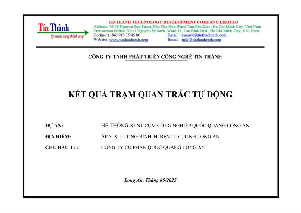 Kết quả báo cáo quan trắc tự động tháng 5/2025 