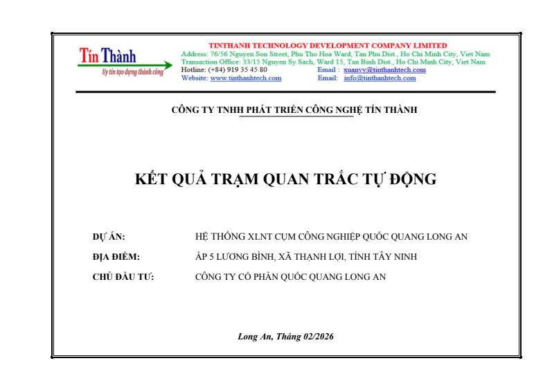 Báo cáo Kết quả quan trắc tự động Tháng 2